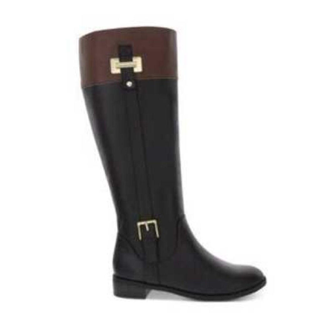 NWOT Black & Brown like riding boots Sz 5 M. Deeply discounted.Low Heel - Picture 3 of 10